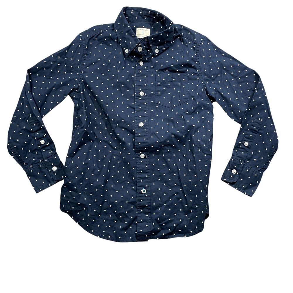 Crew Cuts 6-7 100% Cotton Long Sleeve‎ Re-imagined Blue White Polka Dot